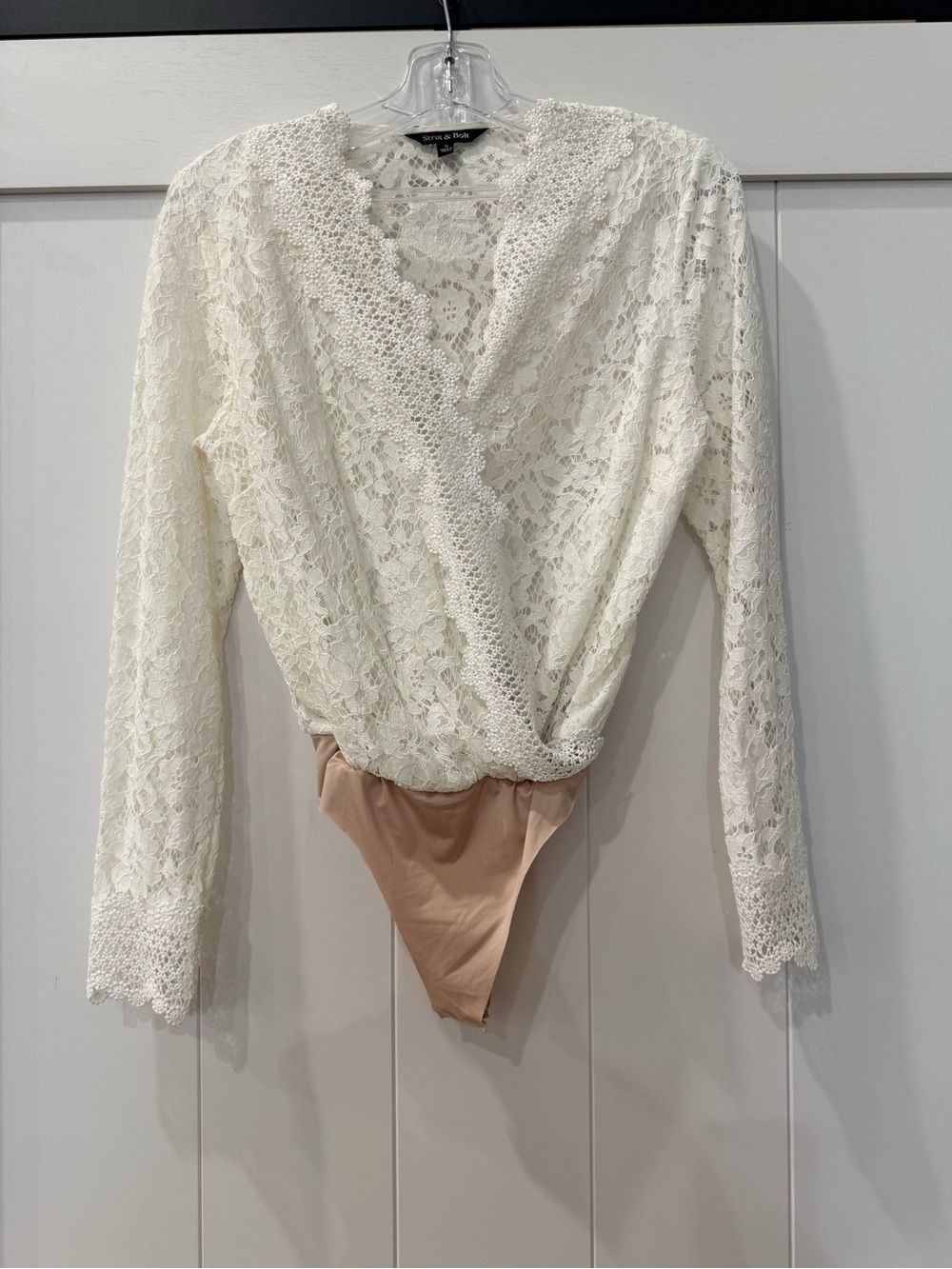 Strut & Bolt White Lace Crochet bodysuit Small